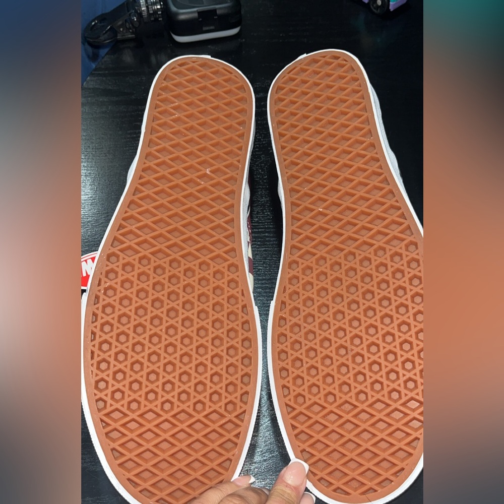 Vans Burgundy and Cream Checkerboard Slip-Ons - Picture 5 of 8